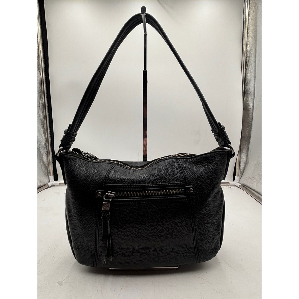 The Sak Black Pebbled Leather Shoulder Bag Hobo Zippered Tassel Pocket